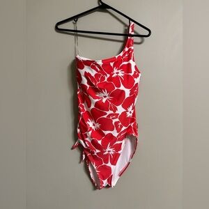 Vince Camuto Floral Printed One Shoulder One-Piece Swimsuit Ruched Size 12 New